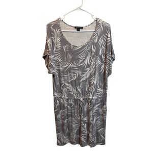 Hilary Radley Womens L/G Gray Palm Leaf Print Short Sleeve Drawstring Dress